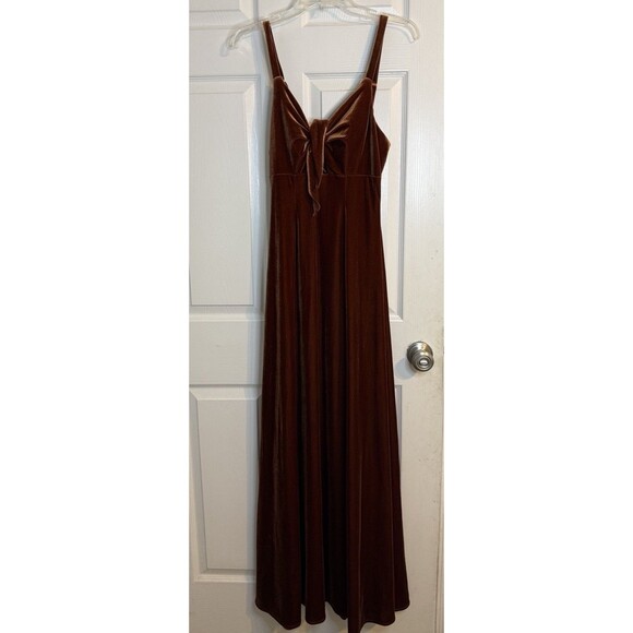 Revelry Drew Velvet Maxi Gown Dress Sz 4 Tie Front Bridesmaid Terracota Brown - Picture 2 of 9